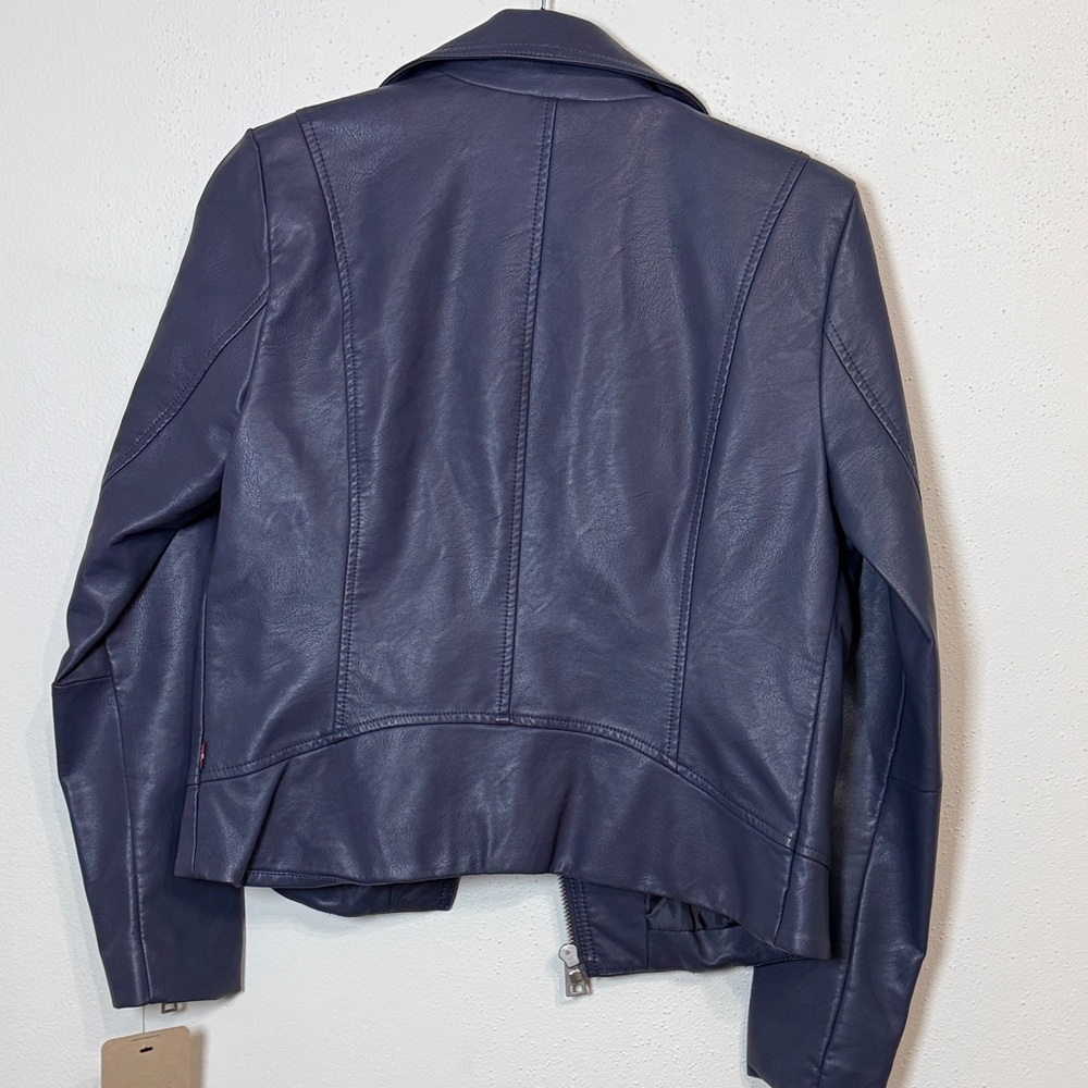 Levi's Navy Leather Jacket with Silver Details - Picture 6 of 6